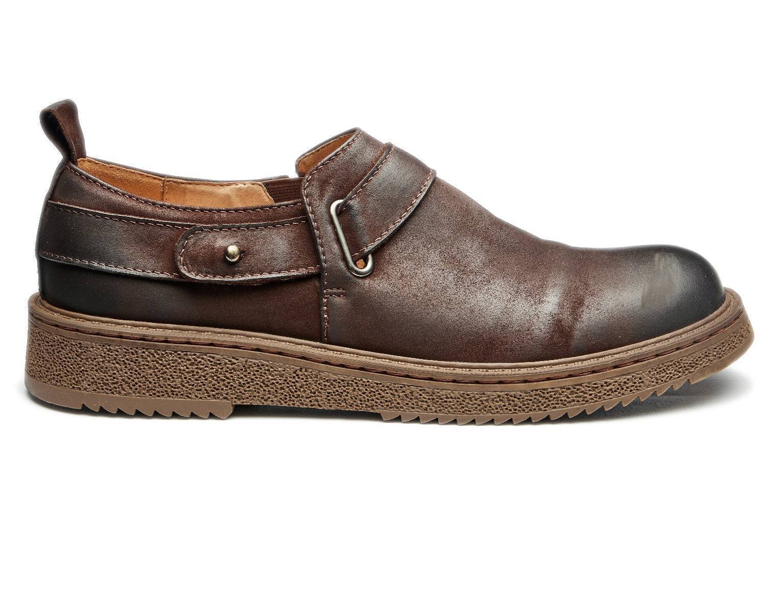 Men's handmade retro buckle casual first-layer cowhide loafers boots1