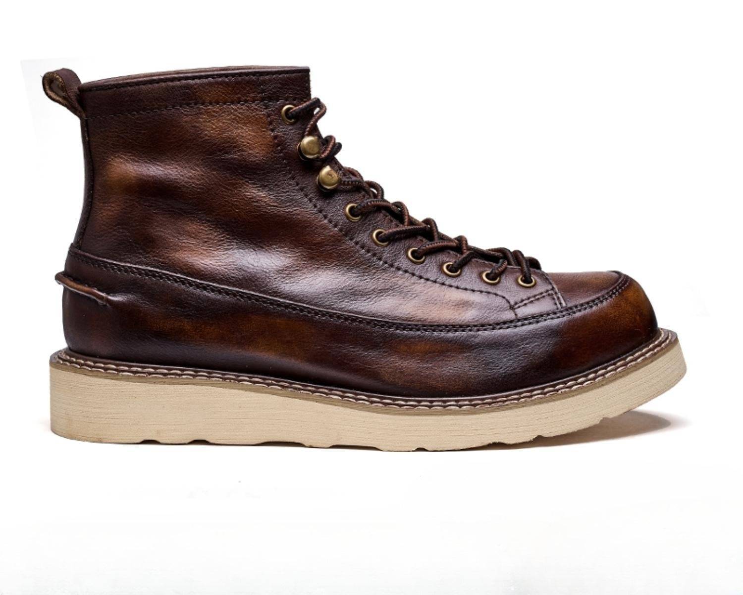 Men's Lace-Up Waterproof Leather Moc Toe Work Boots With Rubber Sole