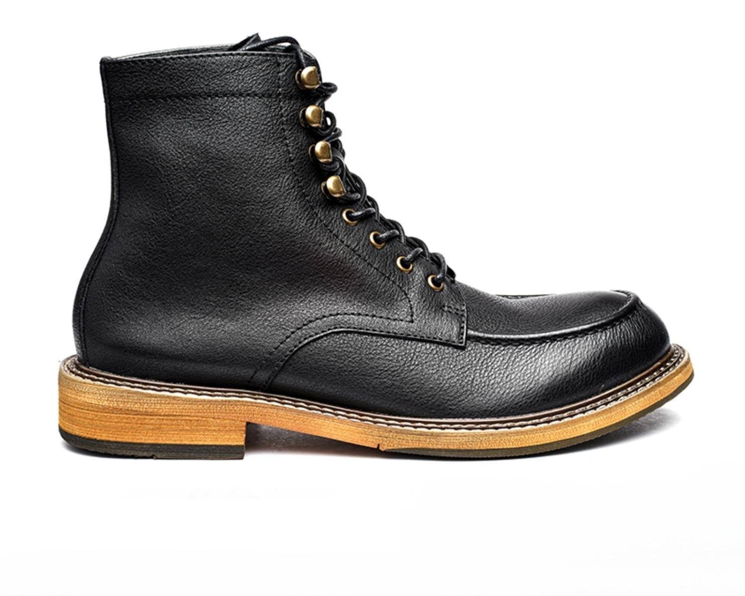 Men's Leather Lace-Up Moc Toe Work Boots